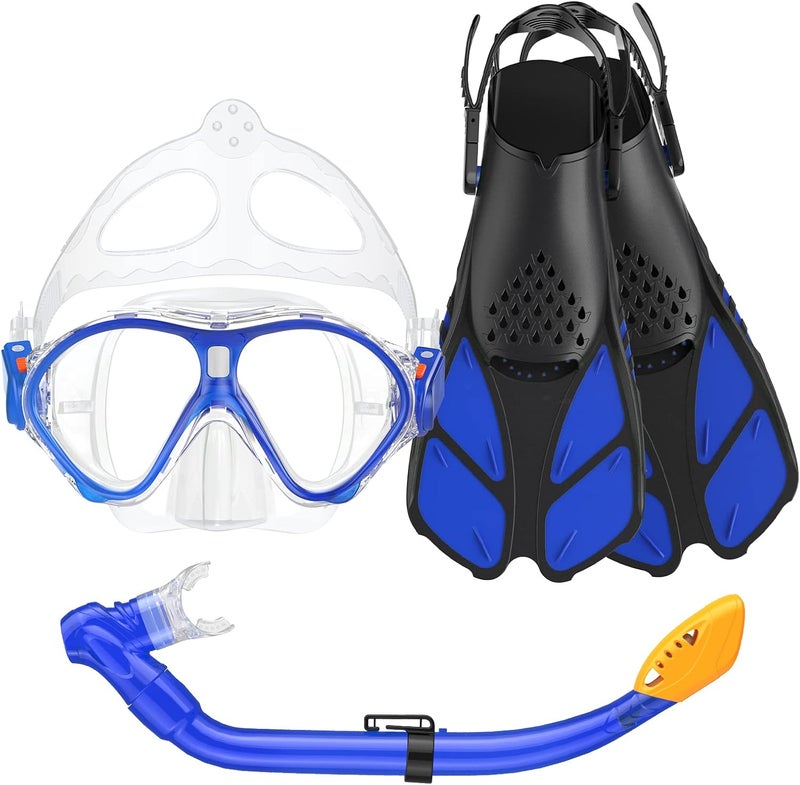 Seovediary Kids Snorkel Set, Mask Fins Snorkeling Gear for Kids Anti-Fog Swim Goggles 180 Panoramic View Dry Top Snorkel and Dive Flippers Combo with Travel Bag for Snorkeling Training Swimming Diving - Image 1